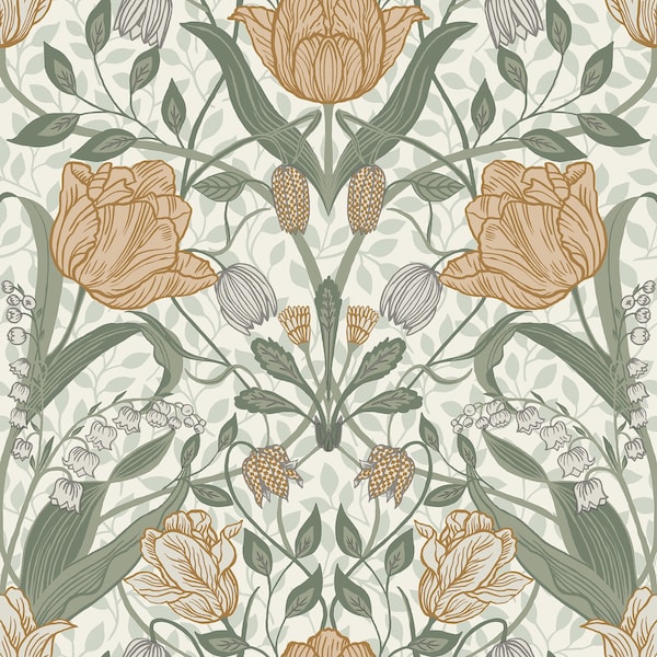 Manhattan Comfort Manchester Fillippa Green Tulip 33 ft L X 205 in W Wallpaper BR4080-33006 - main